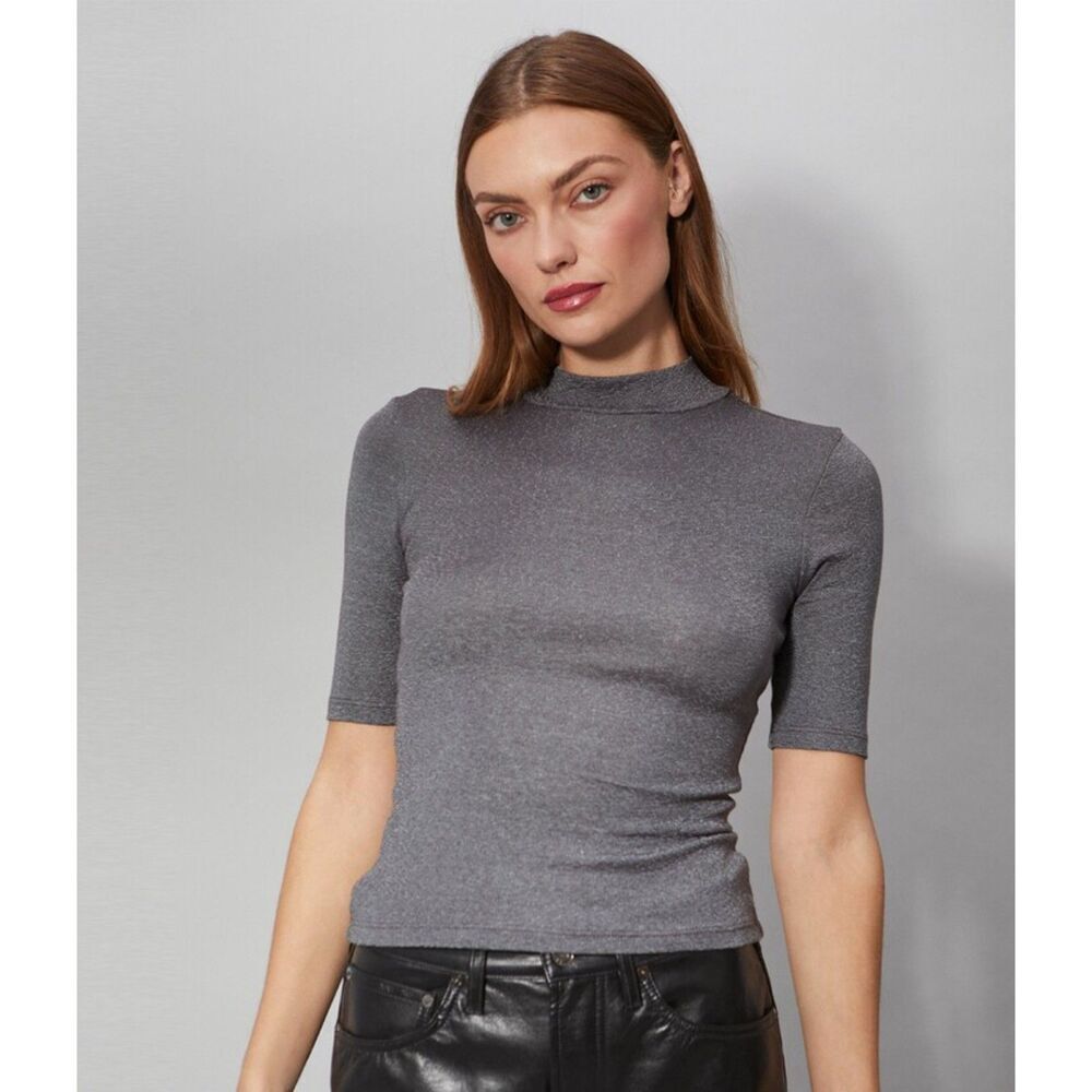 Michael Stars Helena Shine Mock Neck‎ Tee | Size M